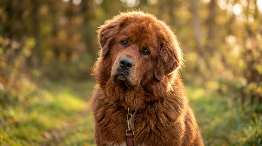 Red Tibetan Mastiff tilting head
