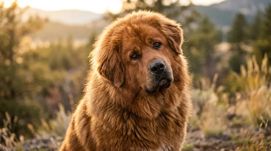 Red Tibetan Mastiff tilting head