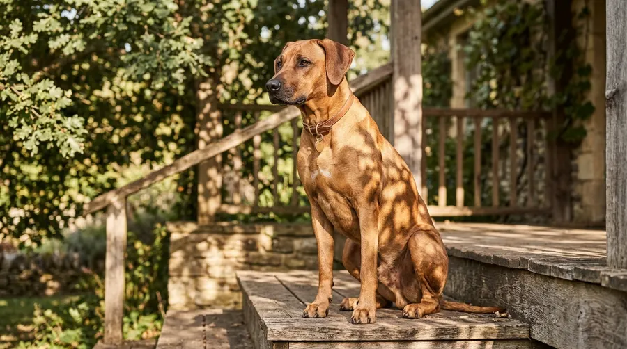 Rhodesian Ridgeback sitting on