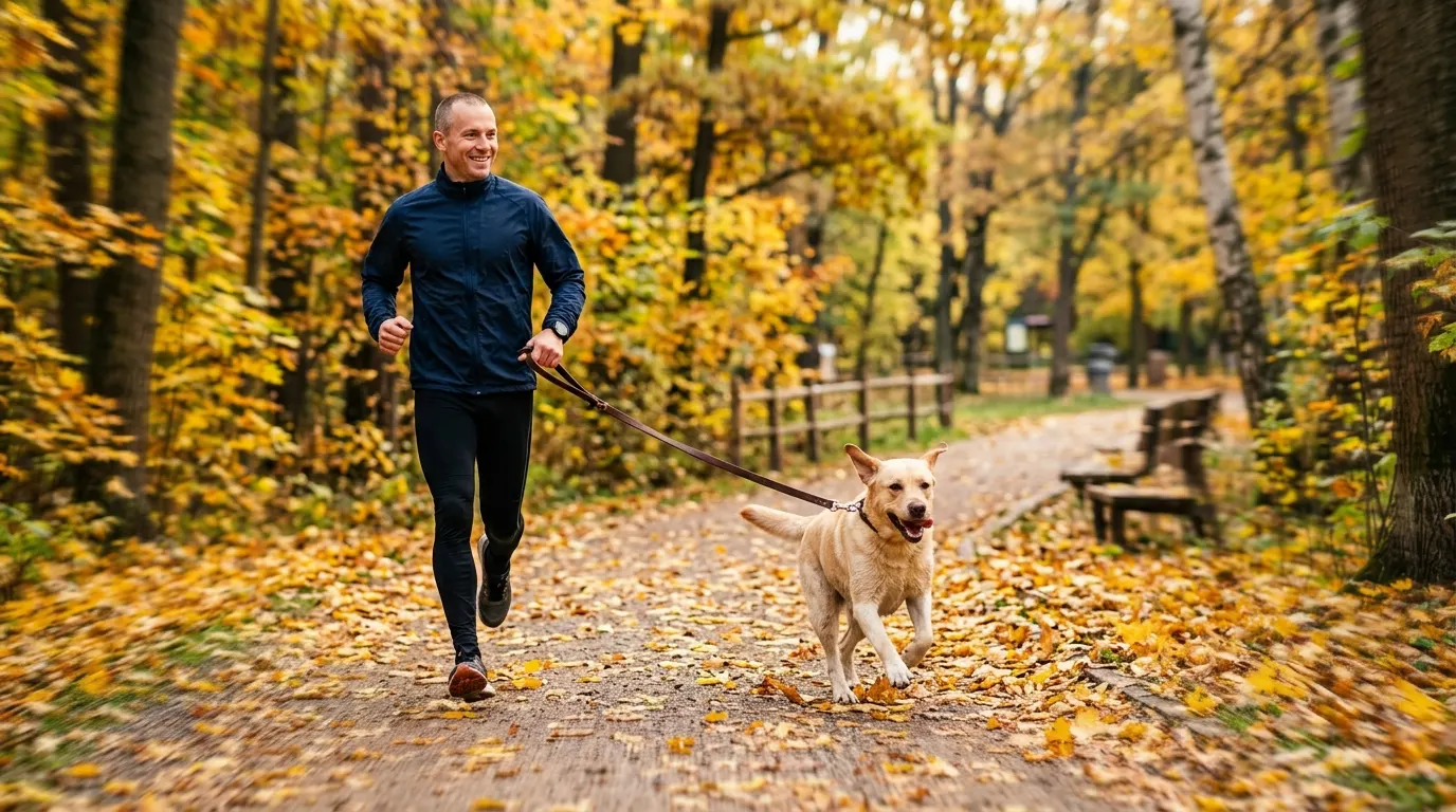 Man jogging with dog in | Safety & Law Man jogging with dog in — Safety & Law