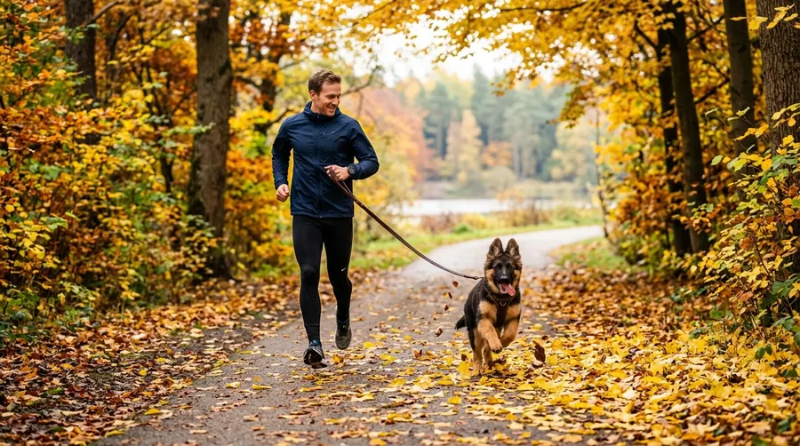 Man jogging with puppy in | Safety & Law Man jogging with puppy in