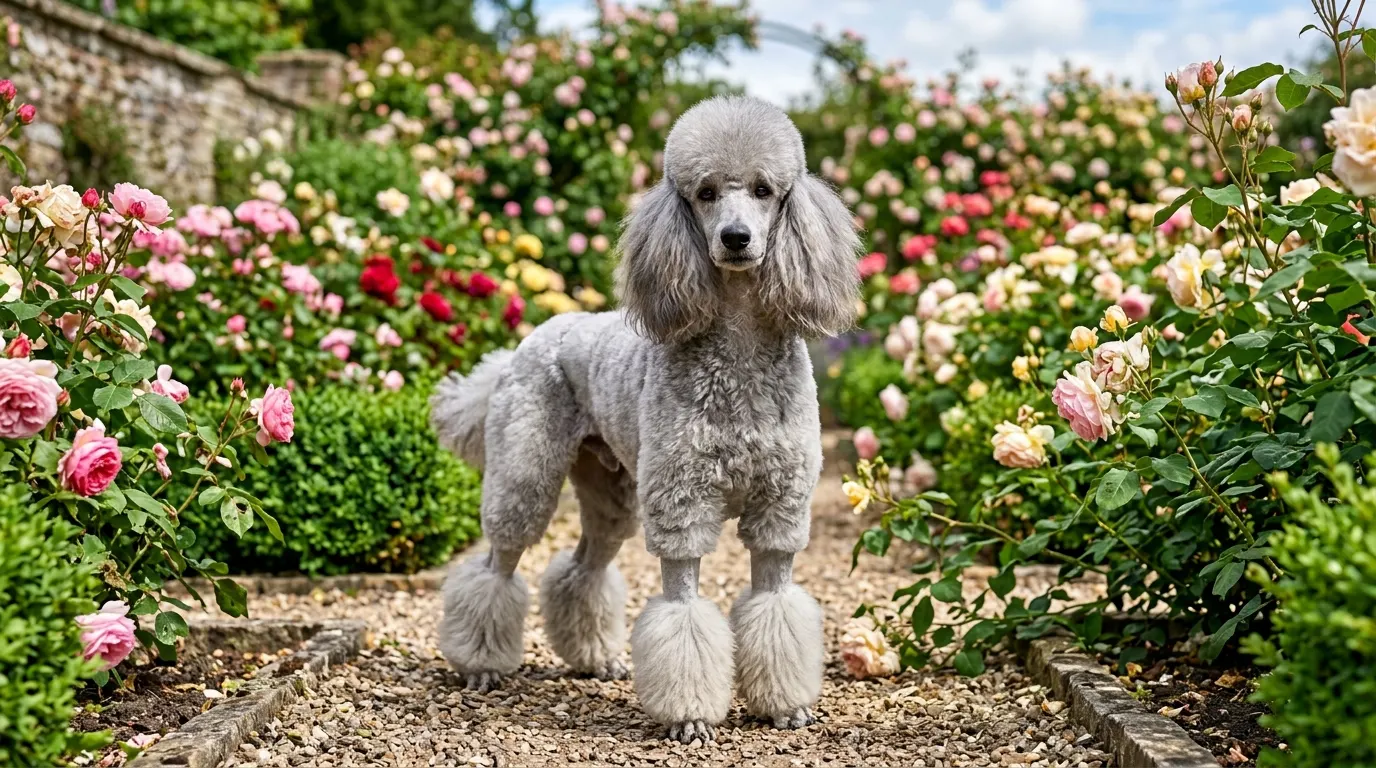 Poodle standing in garden | Safety & Law Poodle standing in garden — Safety & Law