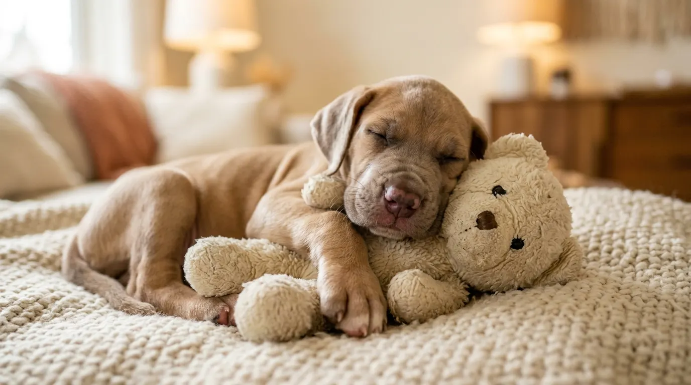 Puppy sleeping with teddy bear — Senior Mobility Mats