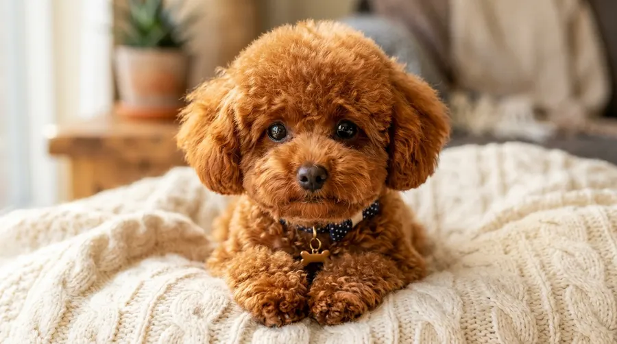 Red Toy Poodle sitting blanket