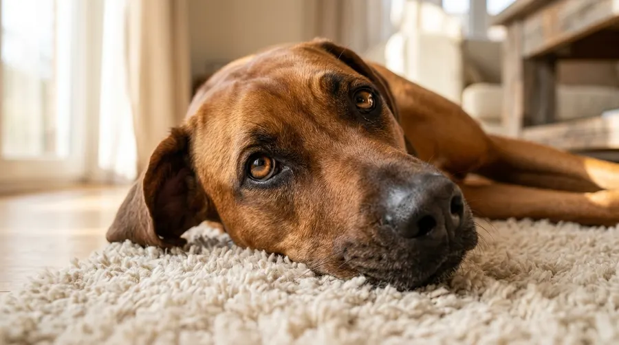 Rhodesian Ridgeback resting on