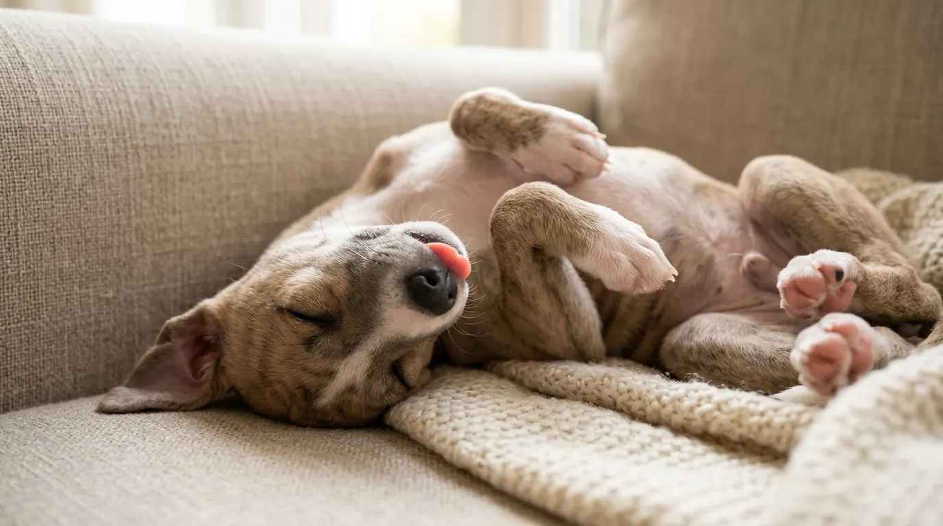 Whippet puppy sleeping on couch — Senior Mobility Mats