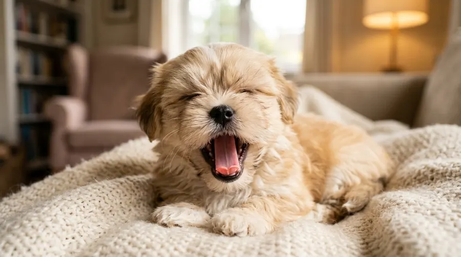 Lhasa Apso puppy yawning | Temperature Control & Travel Hydration Lhasa Apso puppy yawning