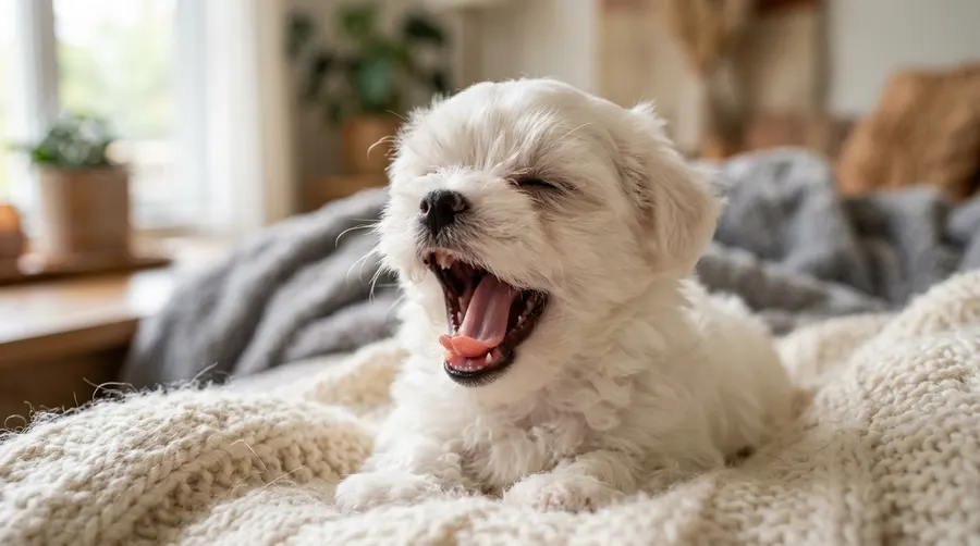 Maltese puppy yawning | Temperature Control & Travel Hydration Maltese puppy yawning