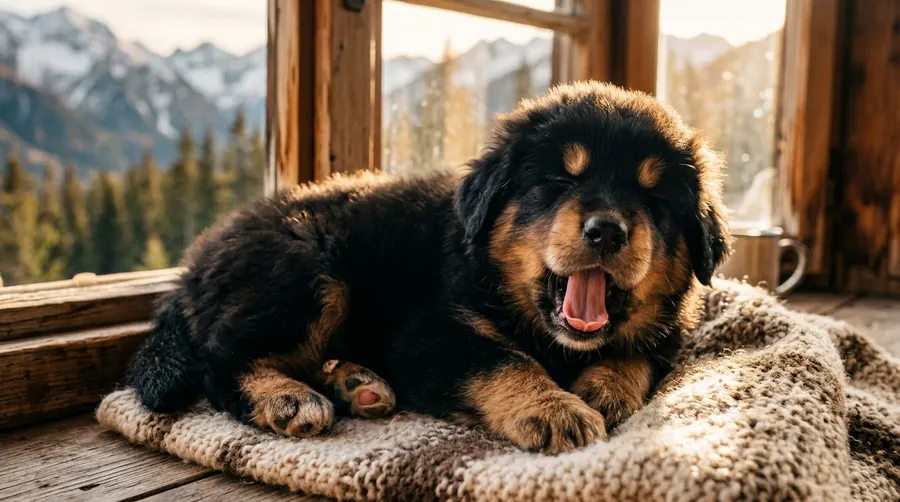 Tibetan Mastiff puppy yawning