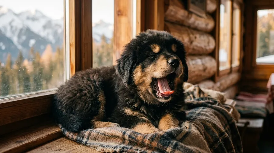Tibetan Mastiff puppy yawning