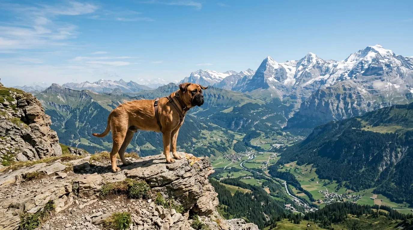 Bullmastiff standing on mountain | Tie-Outs & Stakes Bullmastiff standing on mountain — Tie-Outs & Stakes