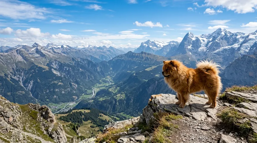 Chow Chow standing on mountain | Tie-Outs & Stakes Chow Chow standing on mountain