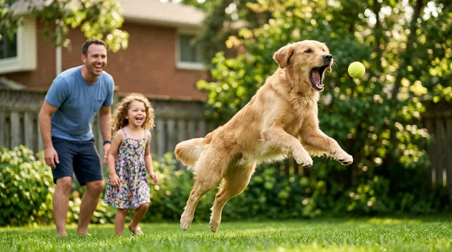 Father and daughter playing fetch | Treat Dispensing & AI Detection Father and daughter playing fetch