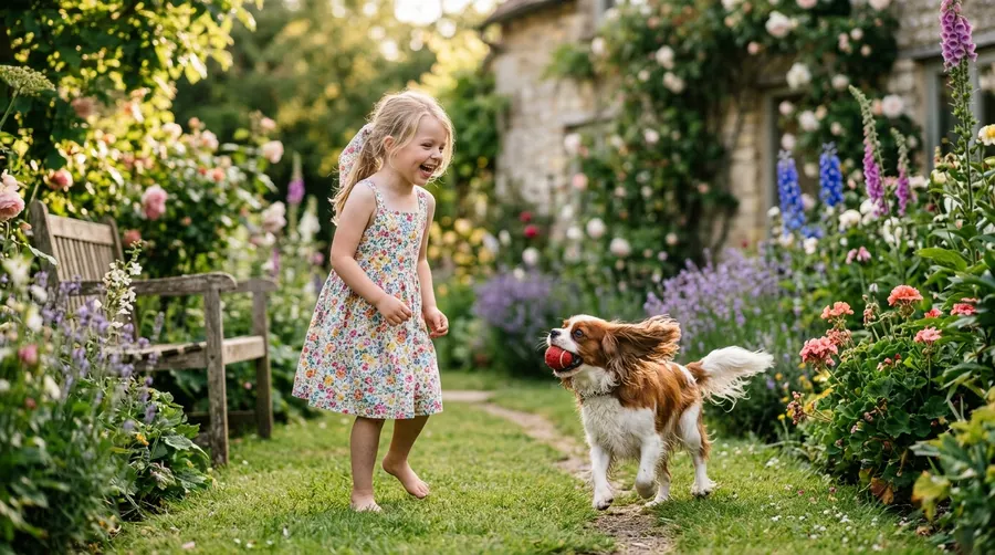 Girl playing fetch with dog