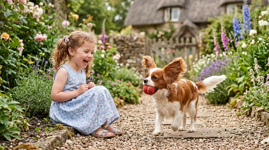 Girl playing fetch with dog