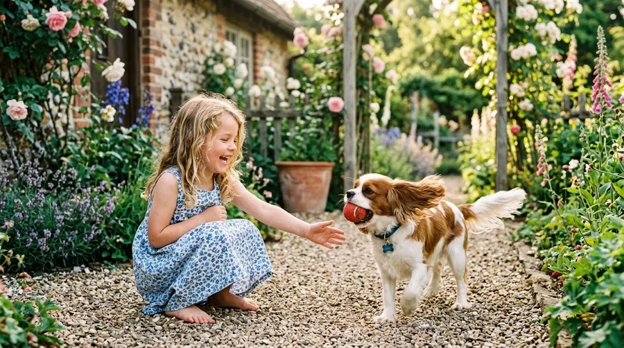 Girl playing fetch with dog | Trolleys & Cables Girl playing fetch with dog