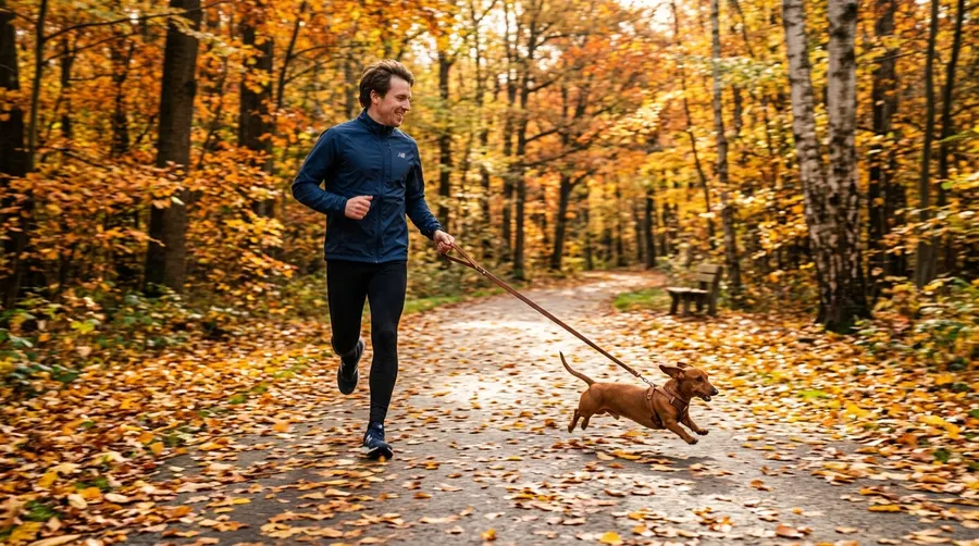 Man jogging with dachshund | Trolleys & Cables Man jogging with dachshund