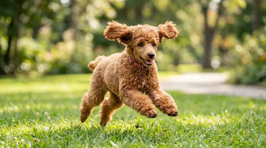 Poodle puppy bouncing on lawn | Trolleys & Cables Poodle puppy bouncing on lawn