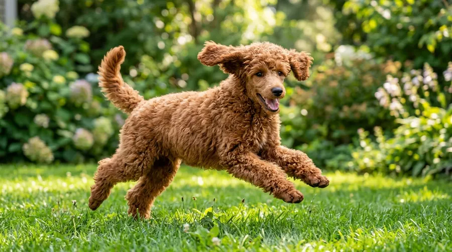 Poodle puppy bouncing on lawn | Trolleys & Cables Poodle puppy bouncing on lawn