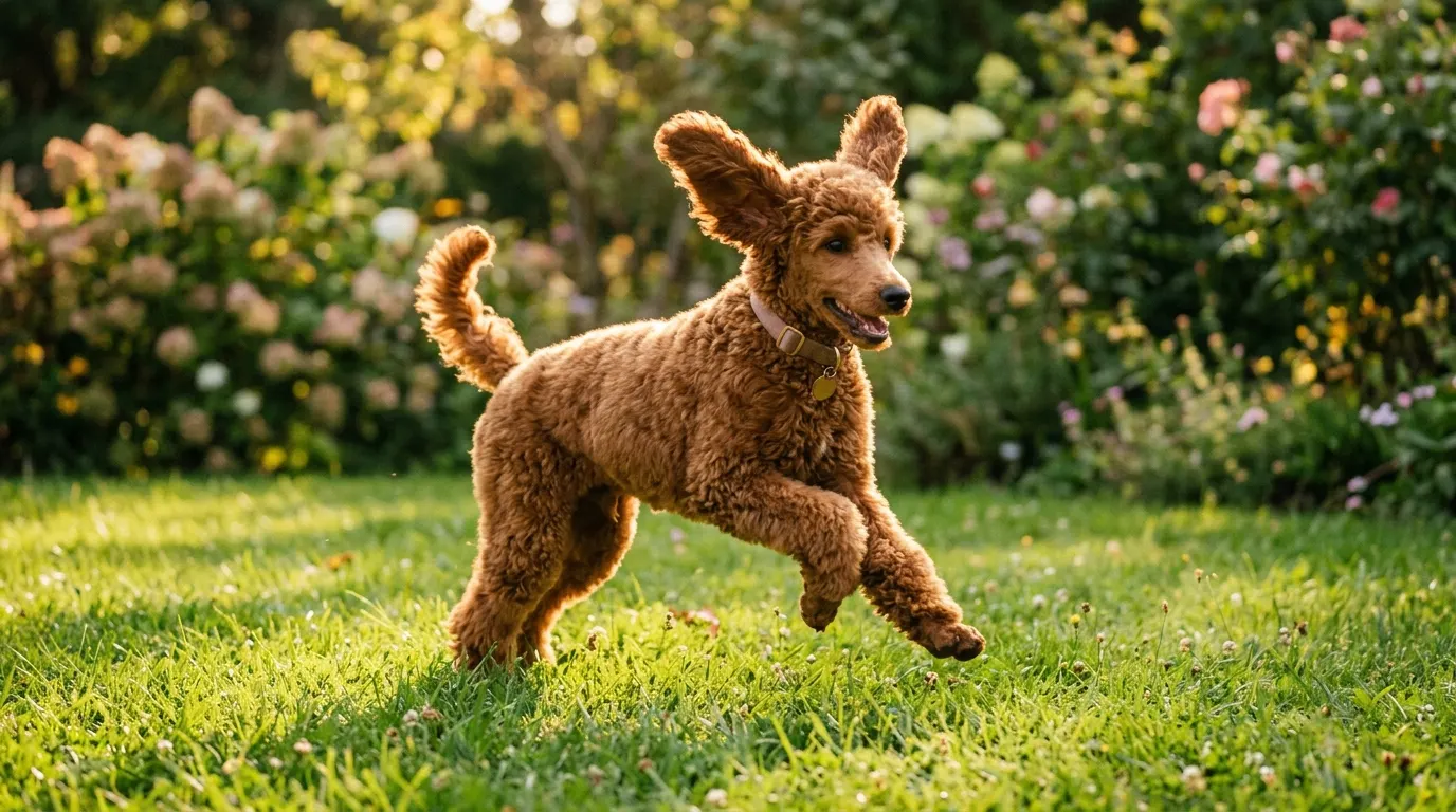 Poodle puppy bouncing on lawn | Trolleys & Cables Poodle puppy bouncing on lawn — Trolleys & Cables
