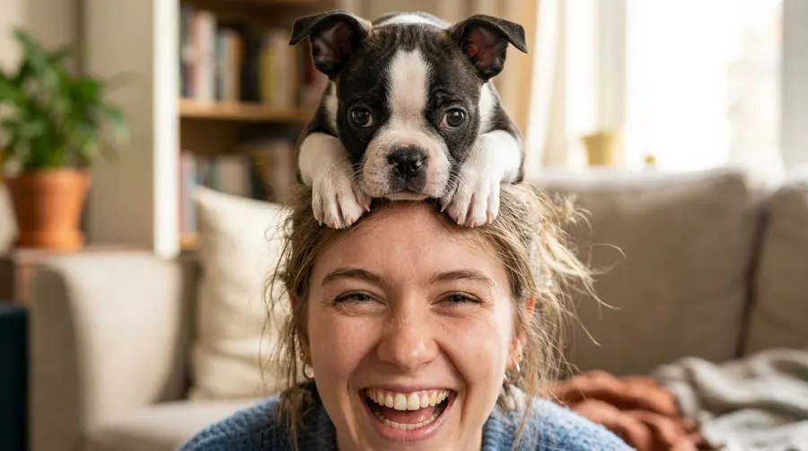 Puppy resting on person head | Veterinary Triage & Symptom Evaluation Puppy resting on person head