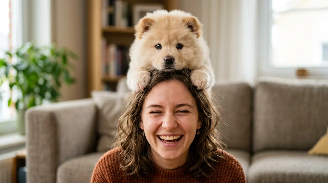 Puppy resting on person's head | Veterinary Triage & Symptom Evaluation Puppy resting on person's head — Veterinary Triage & Symptom Evaluation