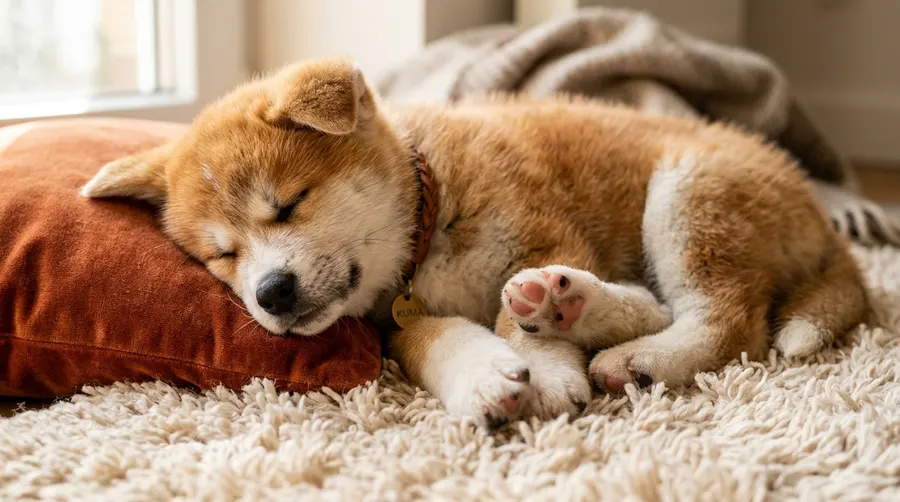 Puppy sleeping on rug
