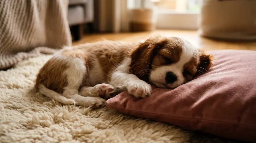 Puppy sleeping on rug